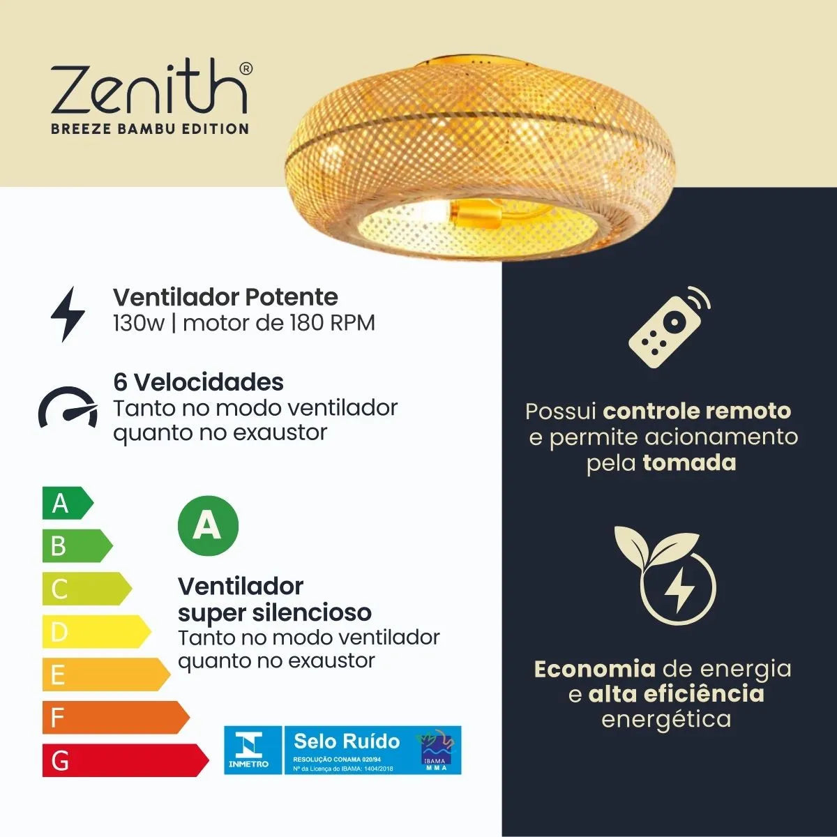 Luminária com Ventilador de teto moderno em Bambu - ZenithBreeze® - Bambu Breeze Edition