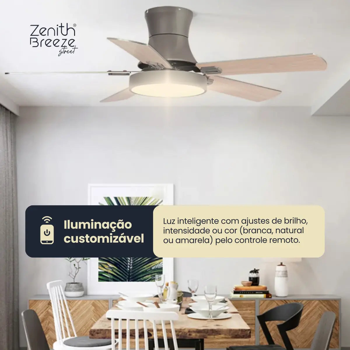 Ventilador de teto moderno com Luminária - ZenithBreeze® Street M1