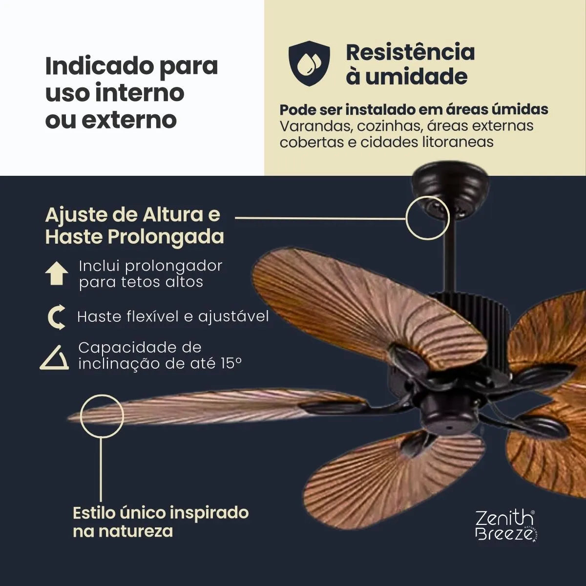 Ventilador de teto moderno Potente - ZenithBreeze® NatureWave