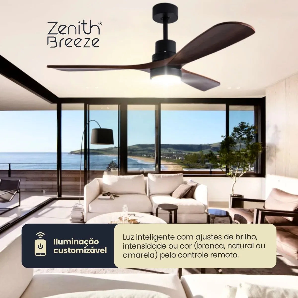 Ventilador de Teto Moderno Estilo Nórdico com Controle Remoto e iluminação - ZenithBreeze® Titanium