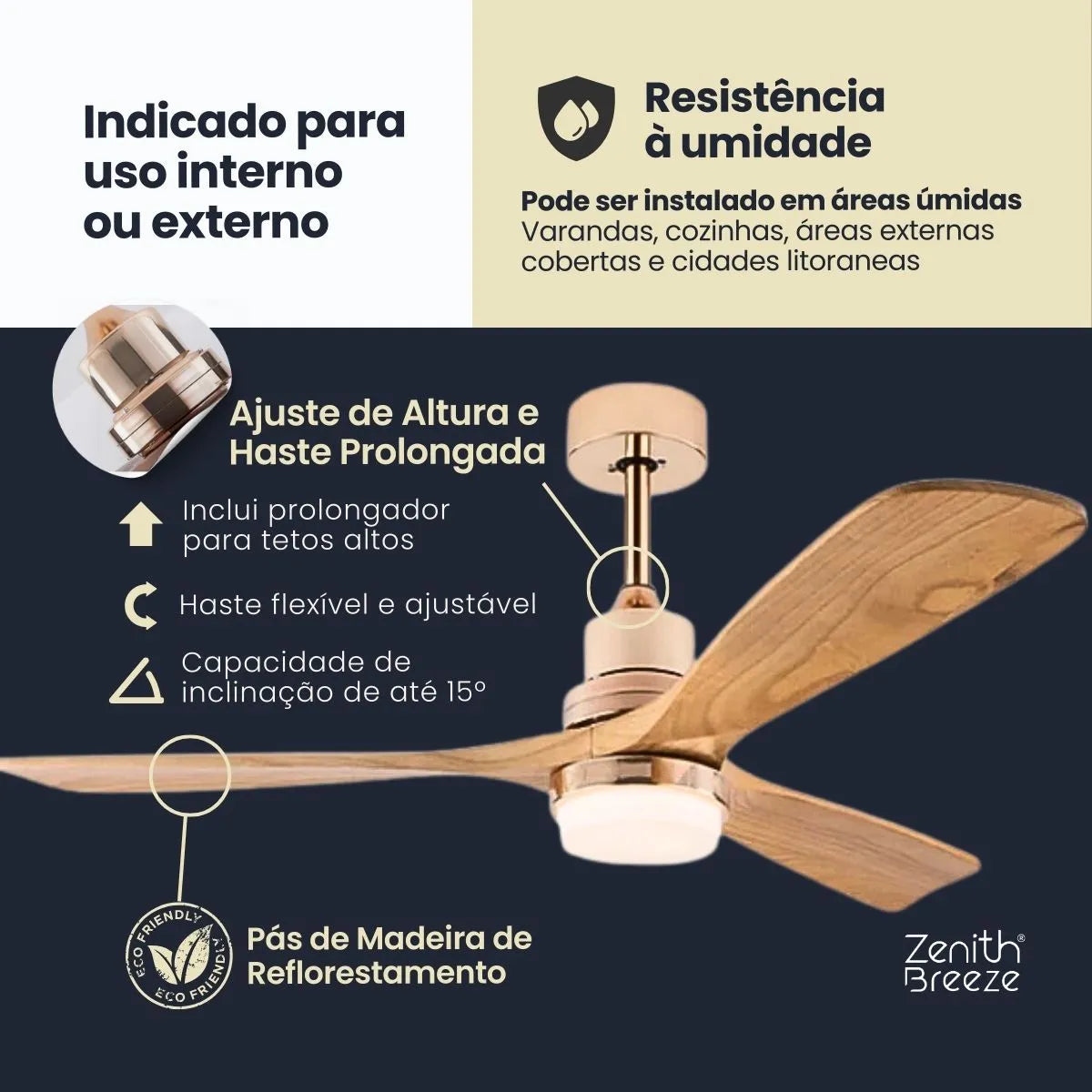 Ventilador de Teto Moderno Estilo Nórdico com Controle Remoto e iluminação - ZenithBreeze® Titanium