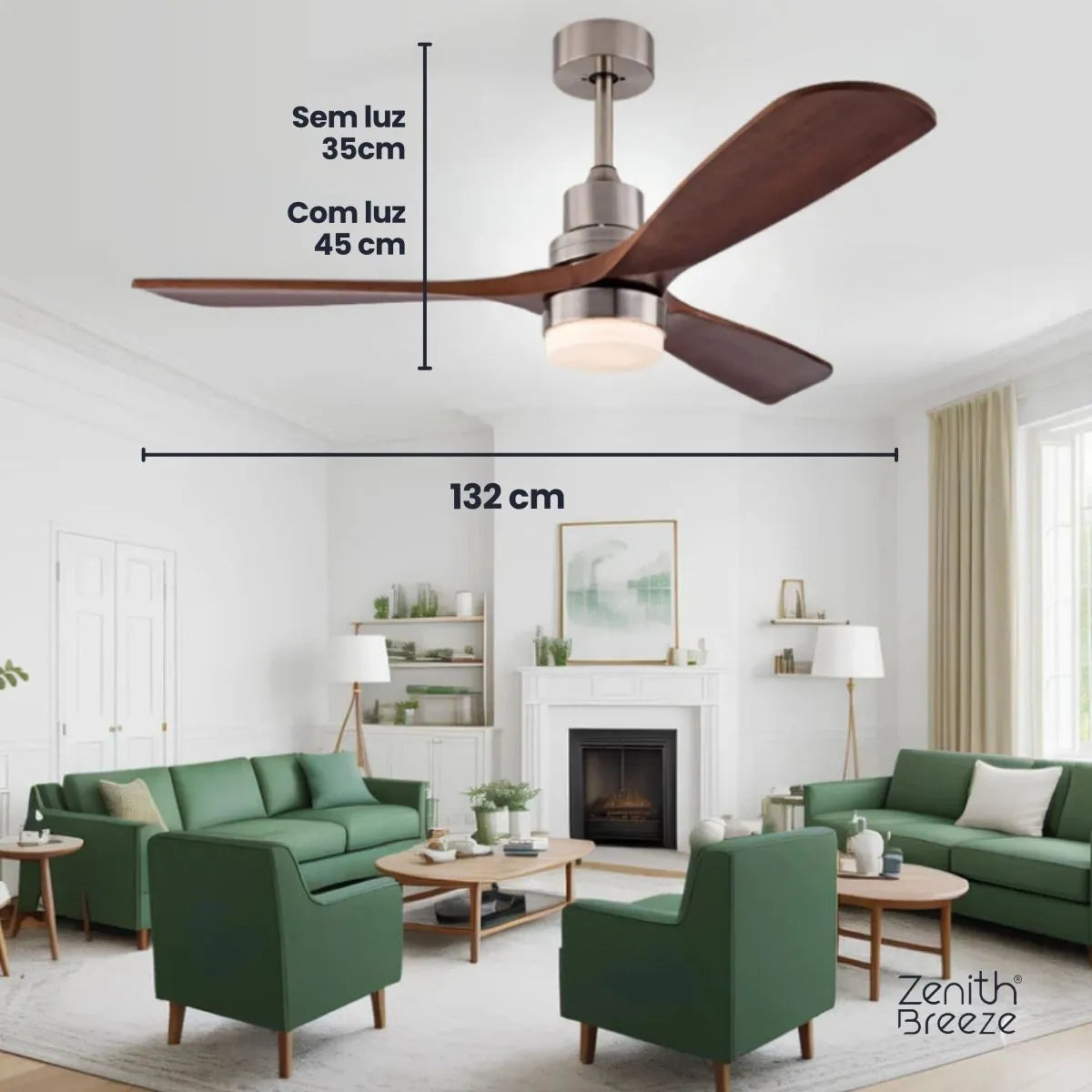 Ventilador de Teto Moderno Estilo Nórdico com Controle Remoto e iluminação - ZenithBreeze® Titanium