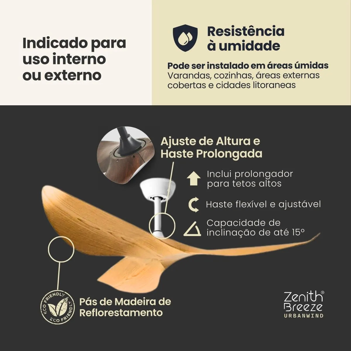 Ventilador de teto moderno Estilo Industrial com controle remoto - ZenithBreeze® UrbanWind X2