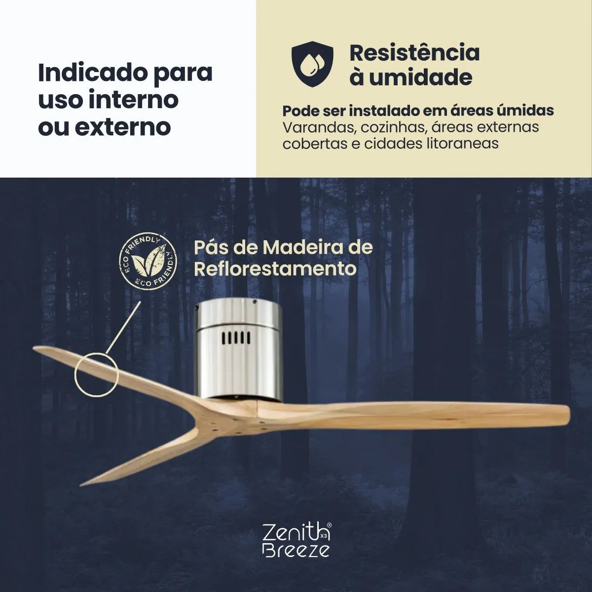 Ventilador de teto moderno Potente - ZenithBreeze® X3 Professional