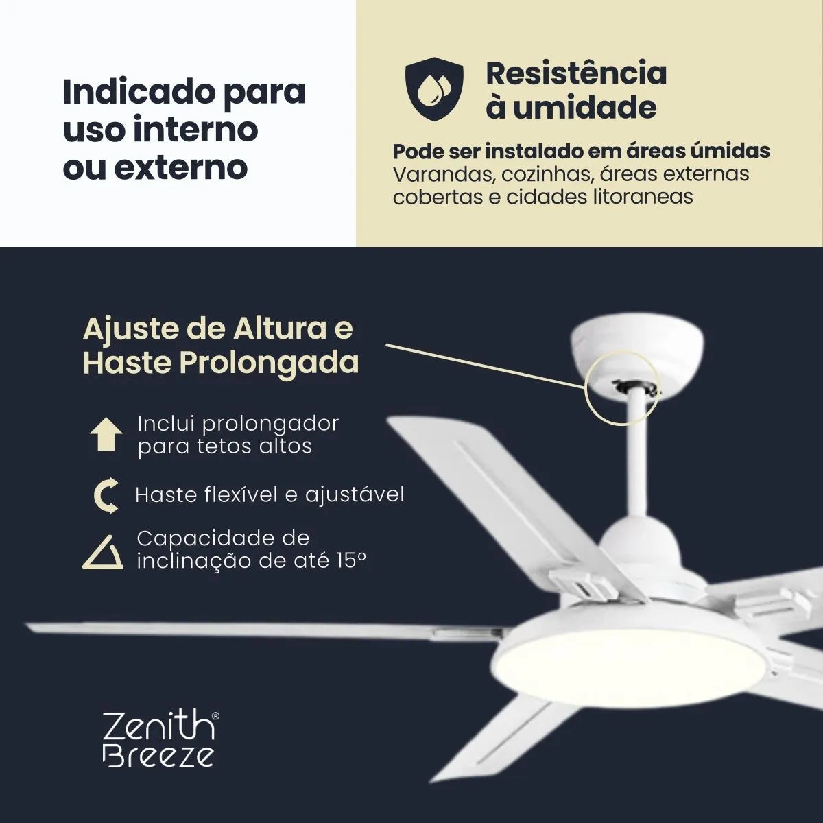 Ventilador de teto moderno Industrial com controle remoto - ZenithBreeze® Z2 Pro