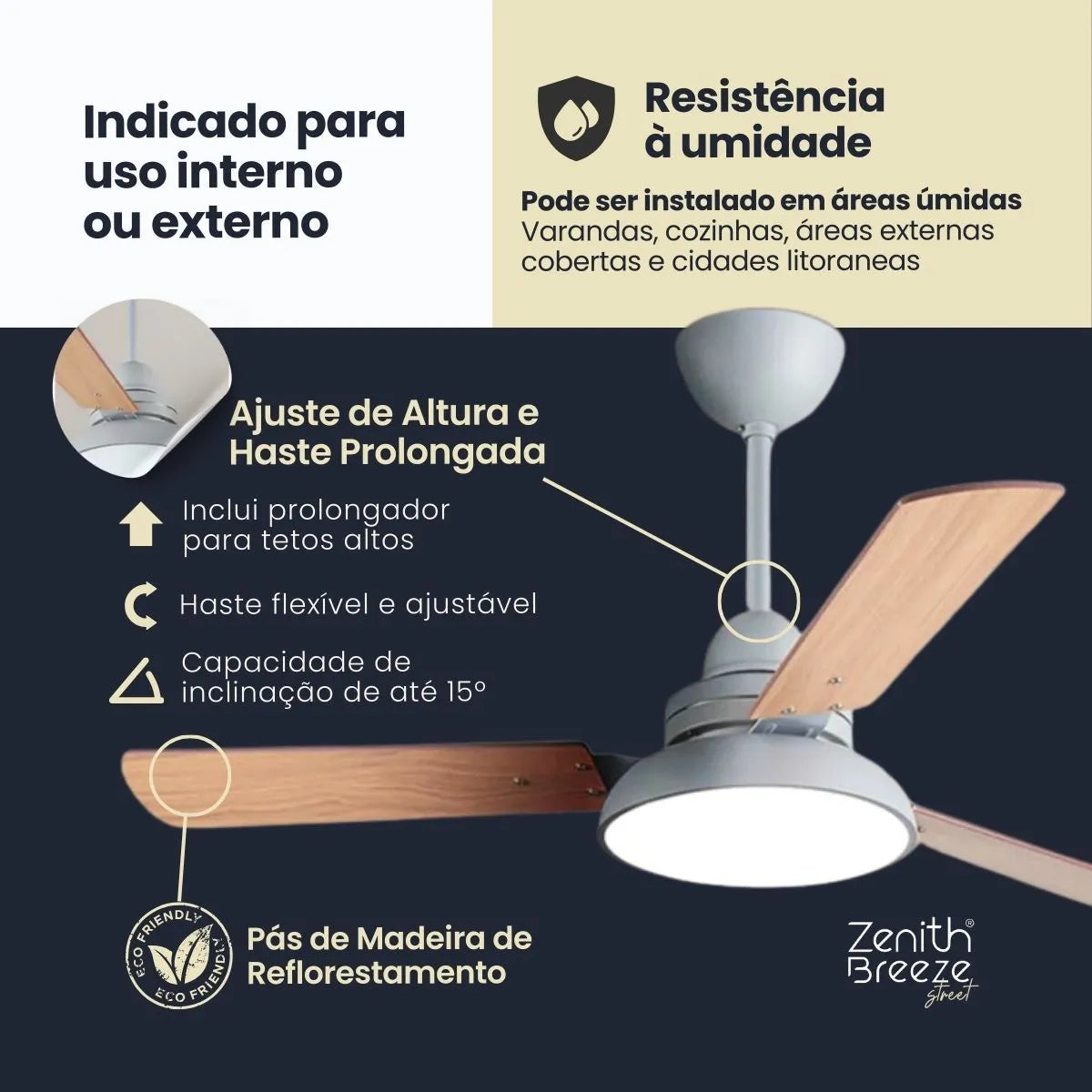 Ventilador de teto moderno com Luminária - ZenithBreeze® Street